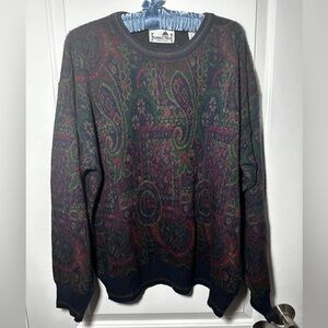 Florence Tricot Vintage 90s Multicolor Paisley Wool Sweater Knitted in Italy